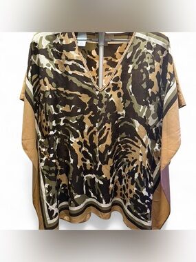 Women's V-Neck Camo Print tunic  Top - Tan/Olive/Black